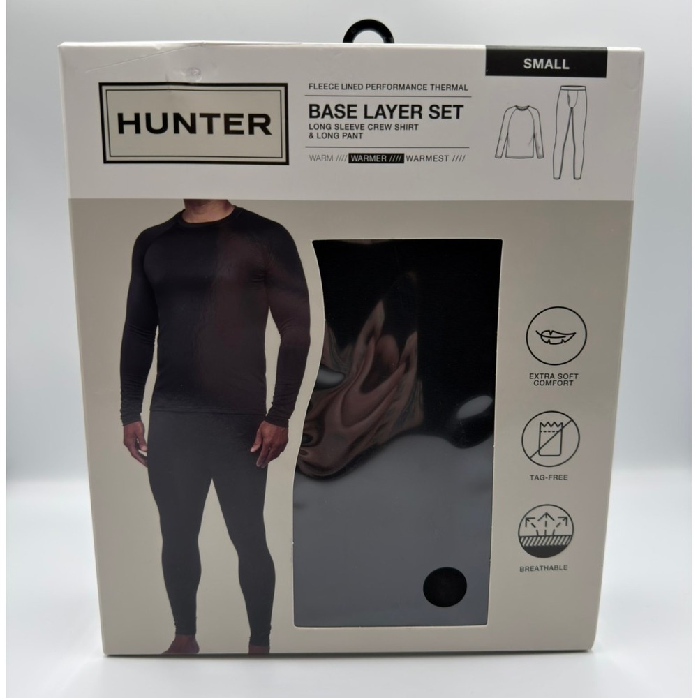 Hunter Mens Thermal Base Layer Set Black Fleece Lined Shirt Pants Small NEW